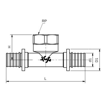 Тройник с внутренней резьбой натяжной ASG 20x1/2х20 мм