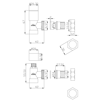 Комплект радиаторных кранов графіт Invena 1/2х1/2 CZ-32-K15