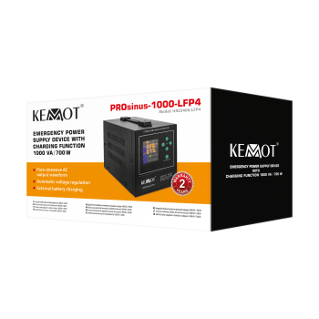 ИБП инвертор  KEMOT PROsinus-1000-LFP4, чистый синус, зарядка, 12 В 230 В, 1000 ВА/700 Вт (URZ3406-LFP4)
