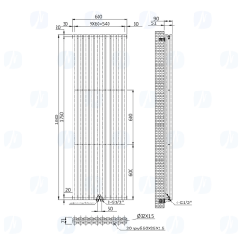 Радиатор вертикальный NAVIN Ellipse Double 600x1800-10 anticor белый, нижнее 50 мм