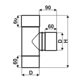 Тройник 90°дымоходный одностенный из нержавейки Ø 100 мм толщина стенки 0,5 мм сталь AISI304