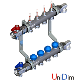 Коллектор отопления из нержавейки WATTS HKV2013AF+-50-1" 0-4 VA03 (расходомеры + краны + концевики)