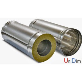 Труба дымоходная сэндвич утепленная из нержавейки Ø 130/200 толщина стенки 0.6 мм сталь AISI 316/304 длина 500 мм