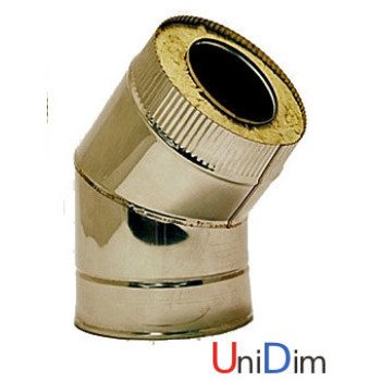 Колено дымоходное из нержавейки утепленное 120/180 45° 0,8 мм AISI 309 Колено дымоходное из нержавейки утепленное 120/180 45° 0,8 мм AISI 309