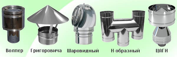 Виды дефлекторов на дымоход.