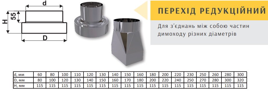 Переход редукция для дымохода размеры.